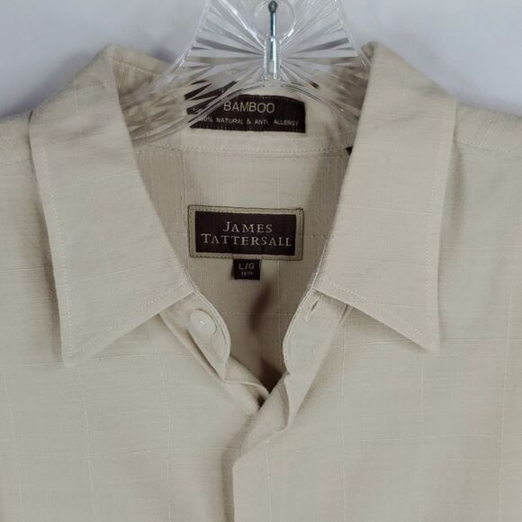 L BAMBOO JAMES TATTERSALL NATURAL KHAKI TAN LONG SLEEVE BUTTON DOWN SHIRT large - Picture 1 of 12